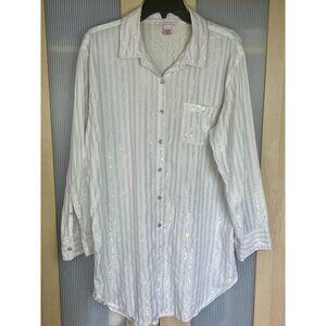 Victoria's Secret White Blue Metallic Stripe Blouse Tunic Sz L Top Sleepwear